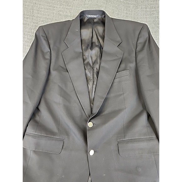 Burberrys Blazer Suit Mens 46 Black Super 100s Wool Gold Buttons Union Made USA - Picture 2 of 9